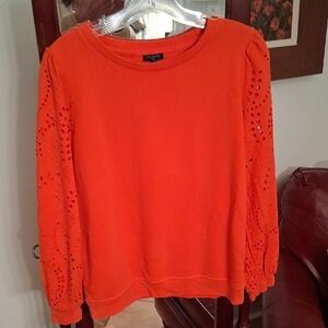 Talbots Vibrant Orange Eyelet Sleeve Sweatshirt Sz. PM